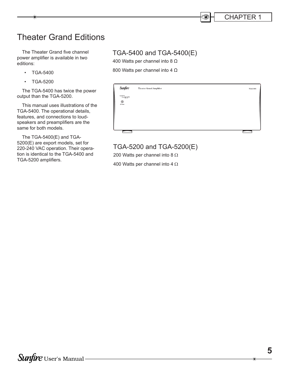 Theater grand editions, Chapter 1 | Sunfire TGA-5200 User Manual | Page 5 / 20