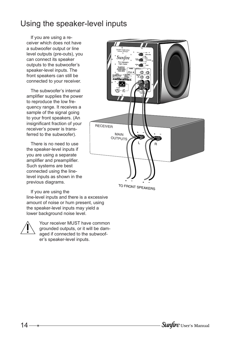 Using the speaker-level inputs | Sunfire Home Theater System User Manual | Page 14 / 20