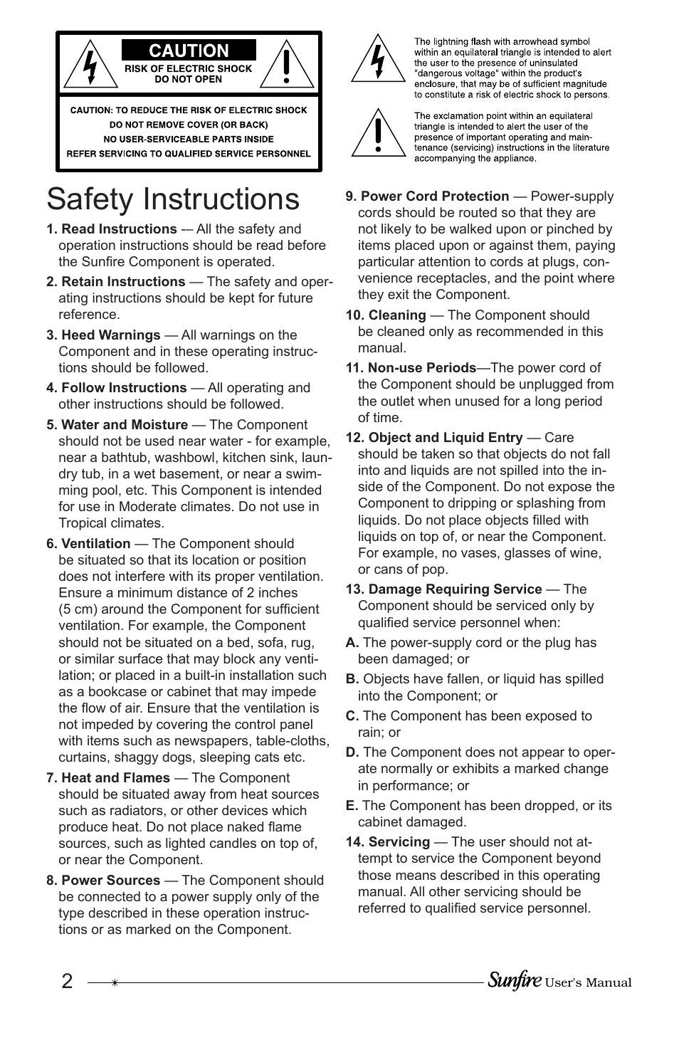 Safety in struc tions | Sunfire Home Theater System User Manual | Page 2 / 20