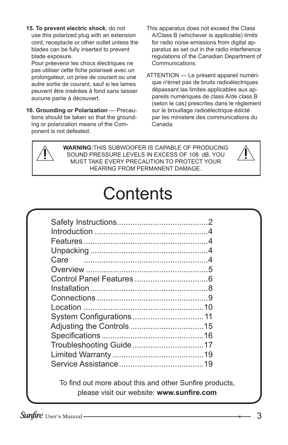 Sunfire Home Theater System User Manual | Page 3 / 20