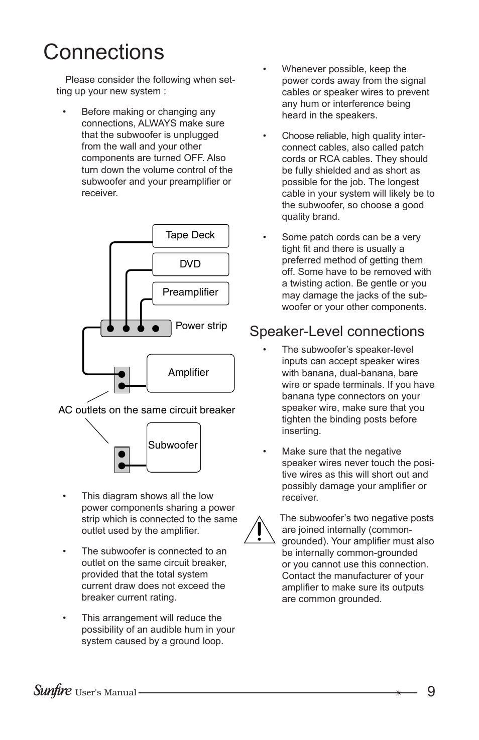 Connections, Speaker-level connections | Sunfire Home Theater System User Manual | Page 9 / 20