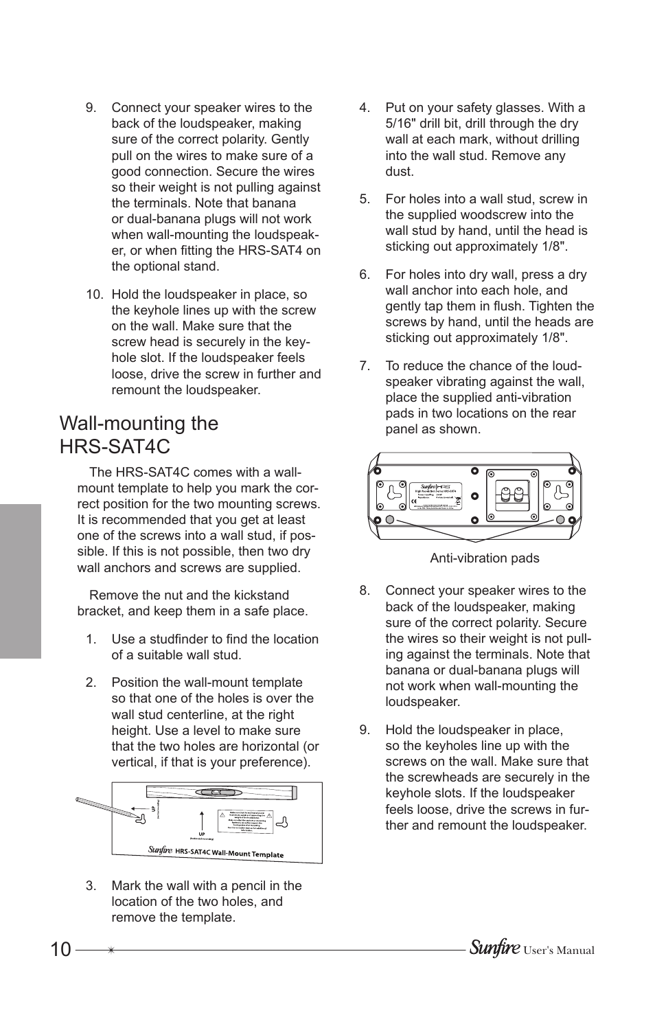 Wall-mounting the hrs-sat4c | Sunfire HRS-SAT4 User Manual | Page 10 / 16