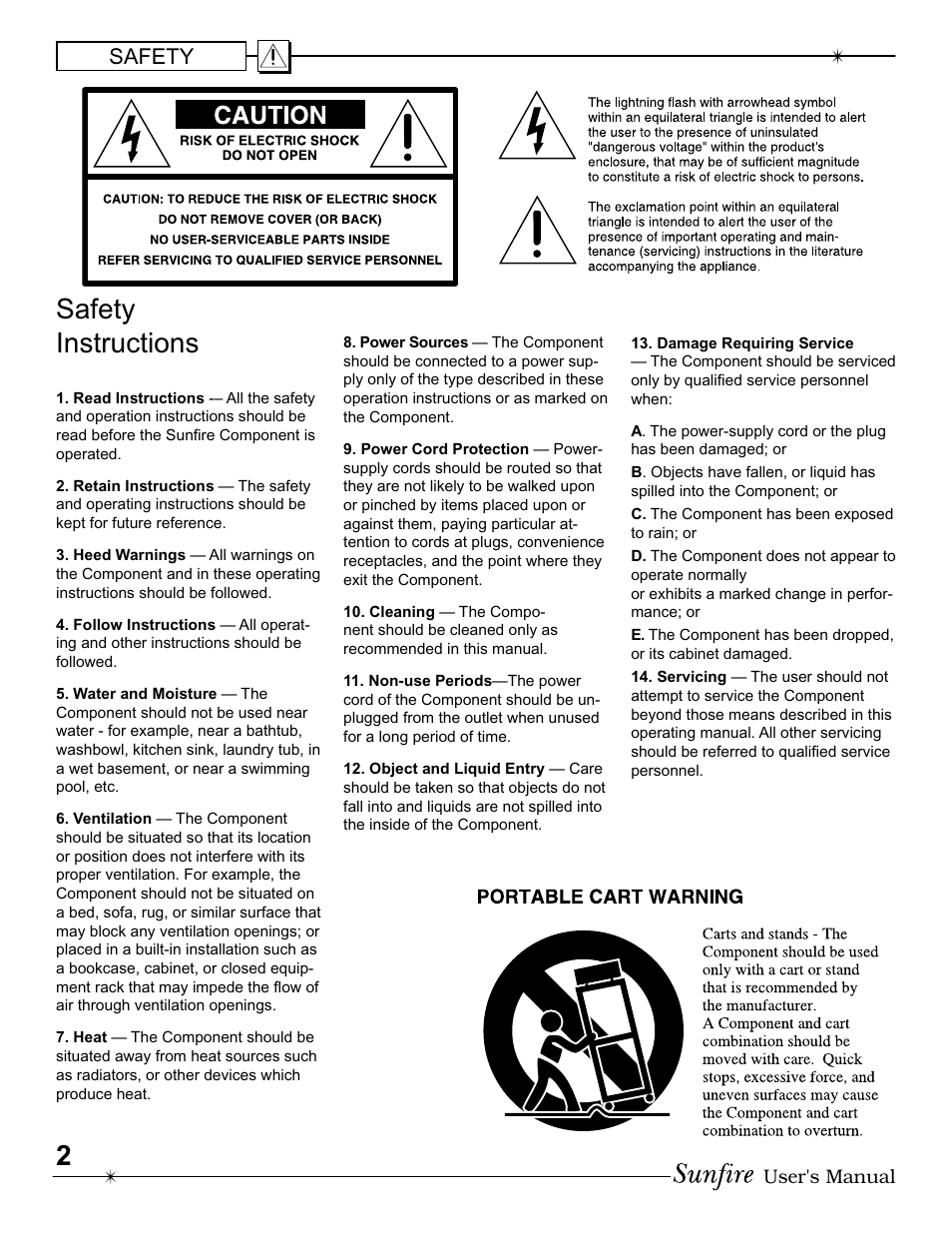 2safety in struc tions, Safety | Sunfire IV User Manual | Page 2 / 60