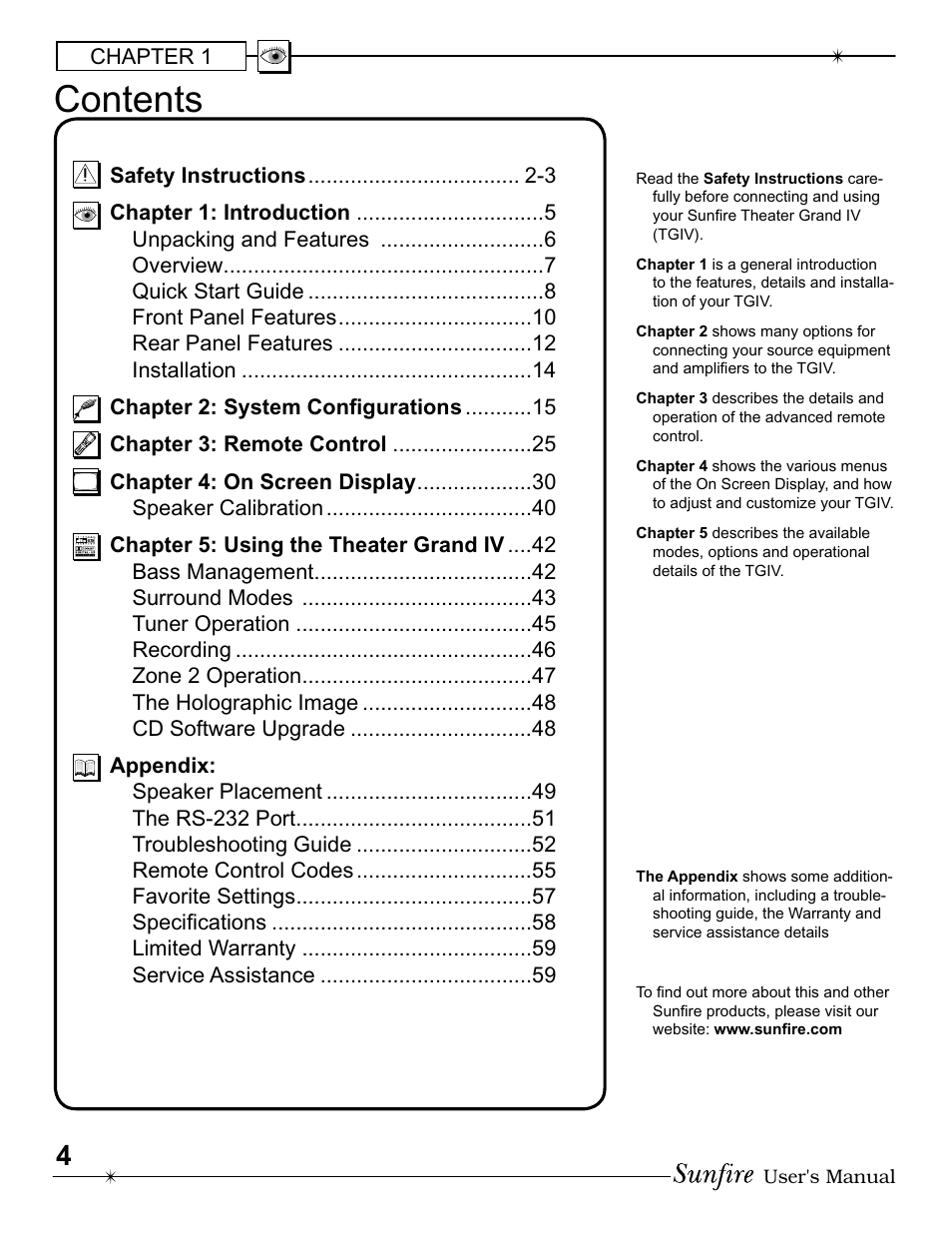 Sunfire IV User Manual | Page 4 / 60