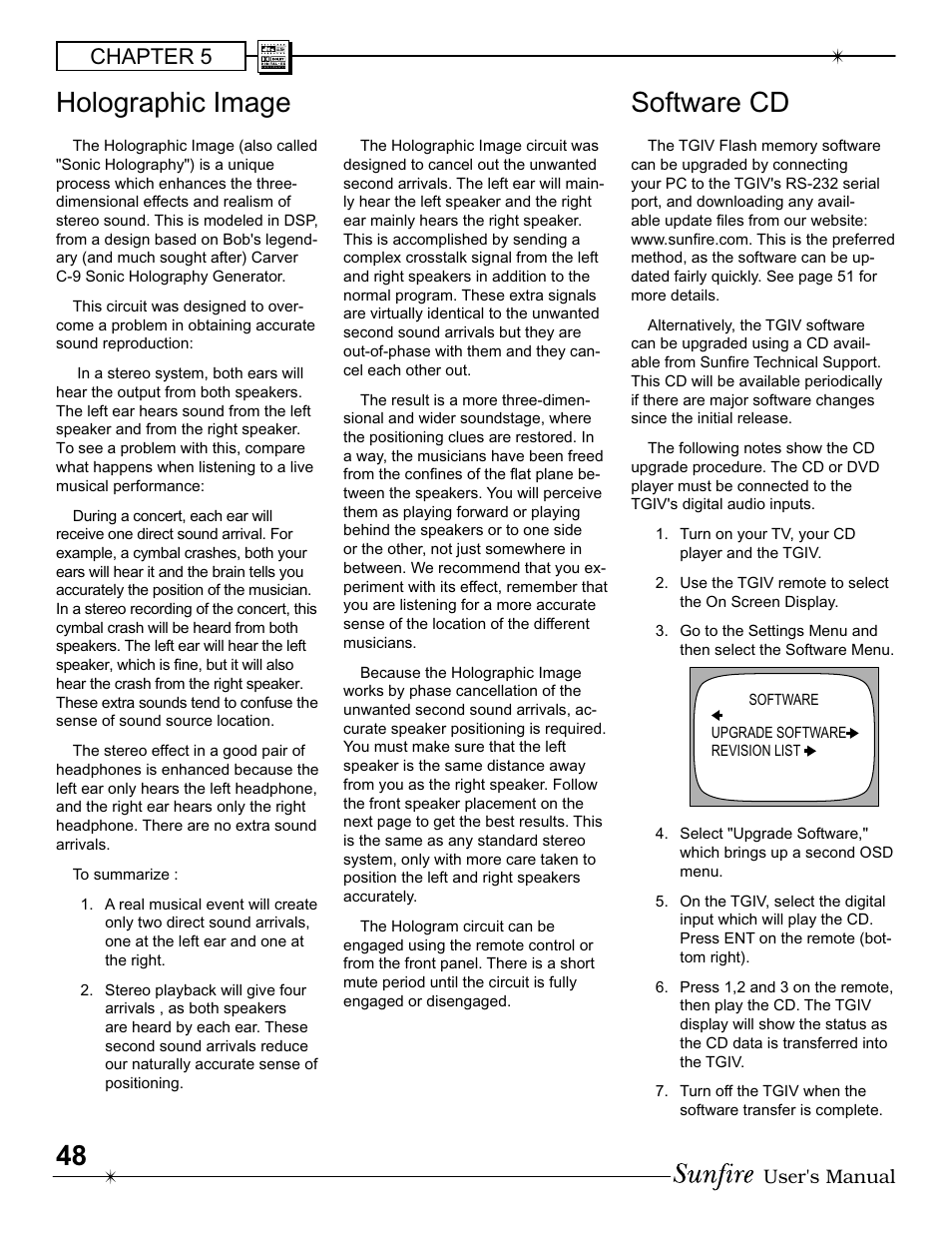 Holographic im age software cd, Chapter 5 | Sunfire IV User Manual | Page 48 / 60