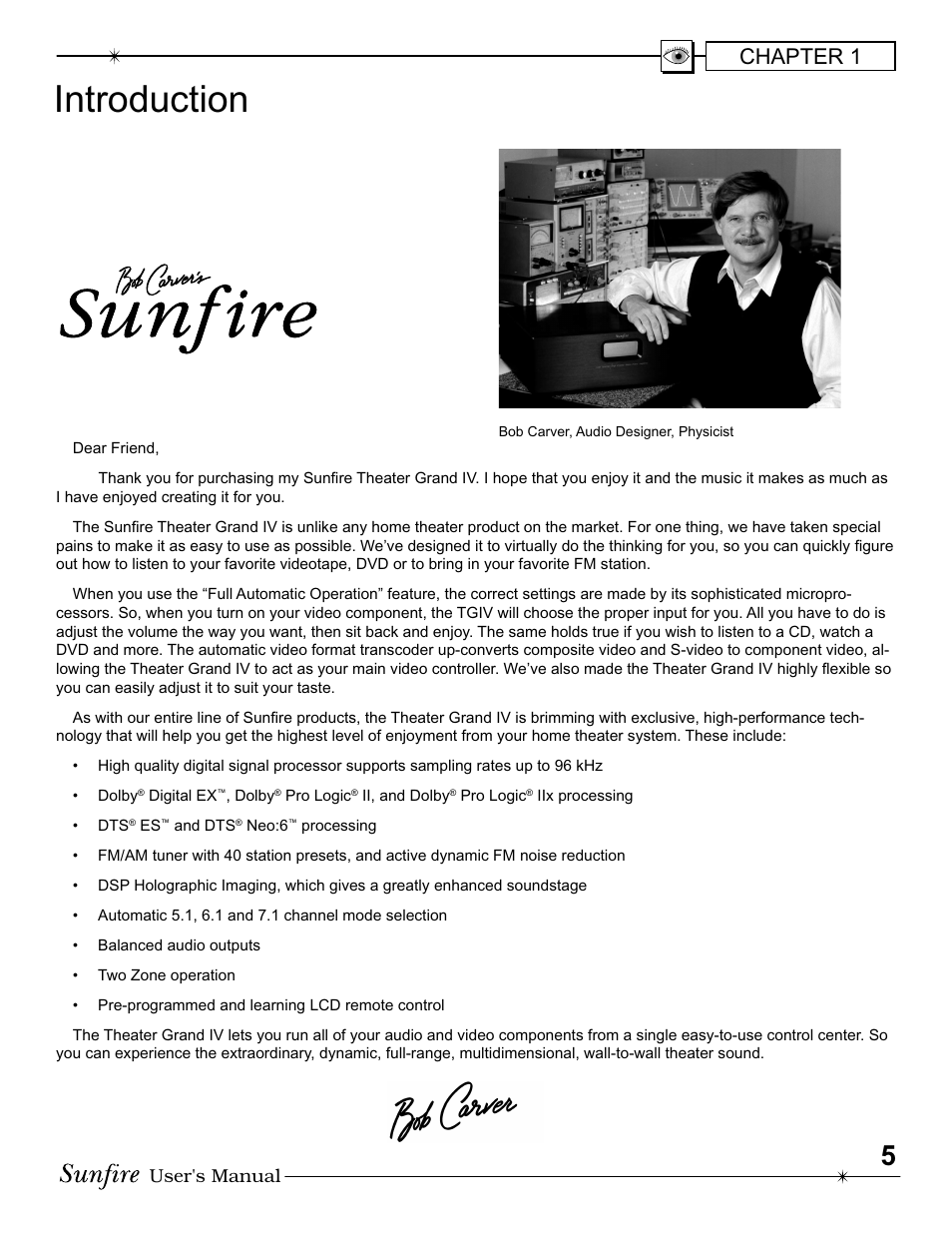 Introduction, Chapter 1 | Sunfire IV User Manual | Page 5 / 60