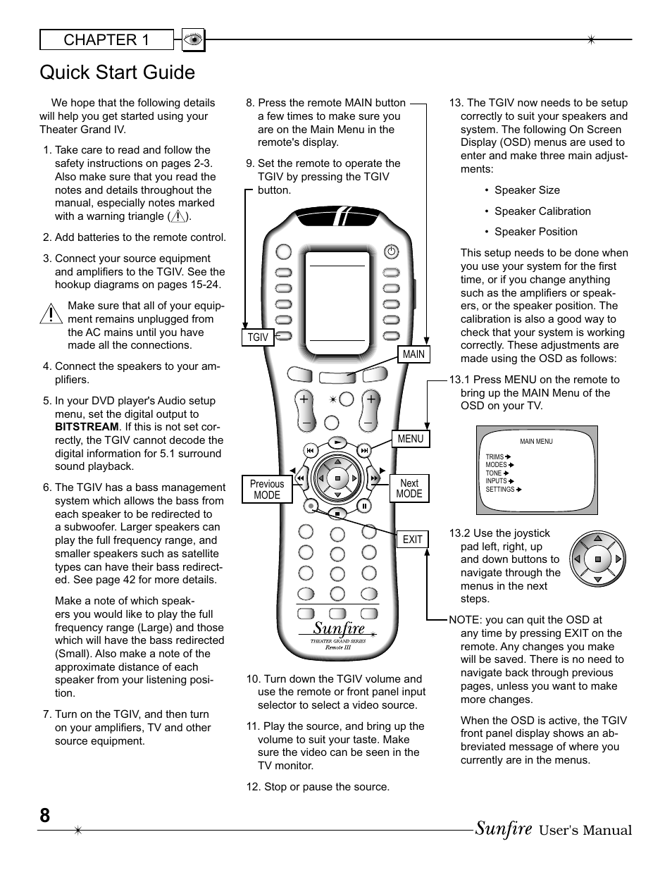 Quick start guide, Chapter 1, User's manual | Main | Sunfire IV User Manual | Page 8 / 60