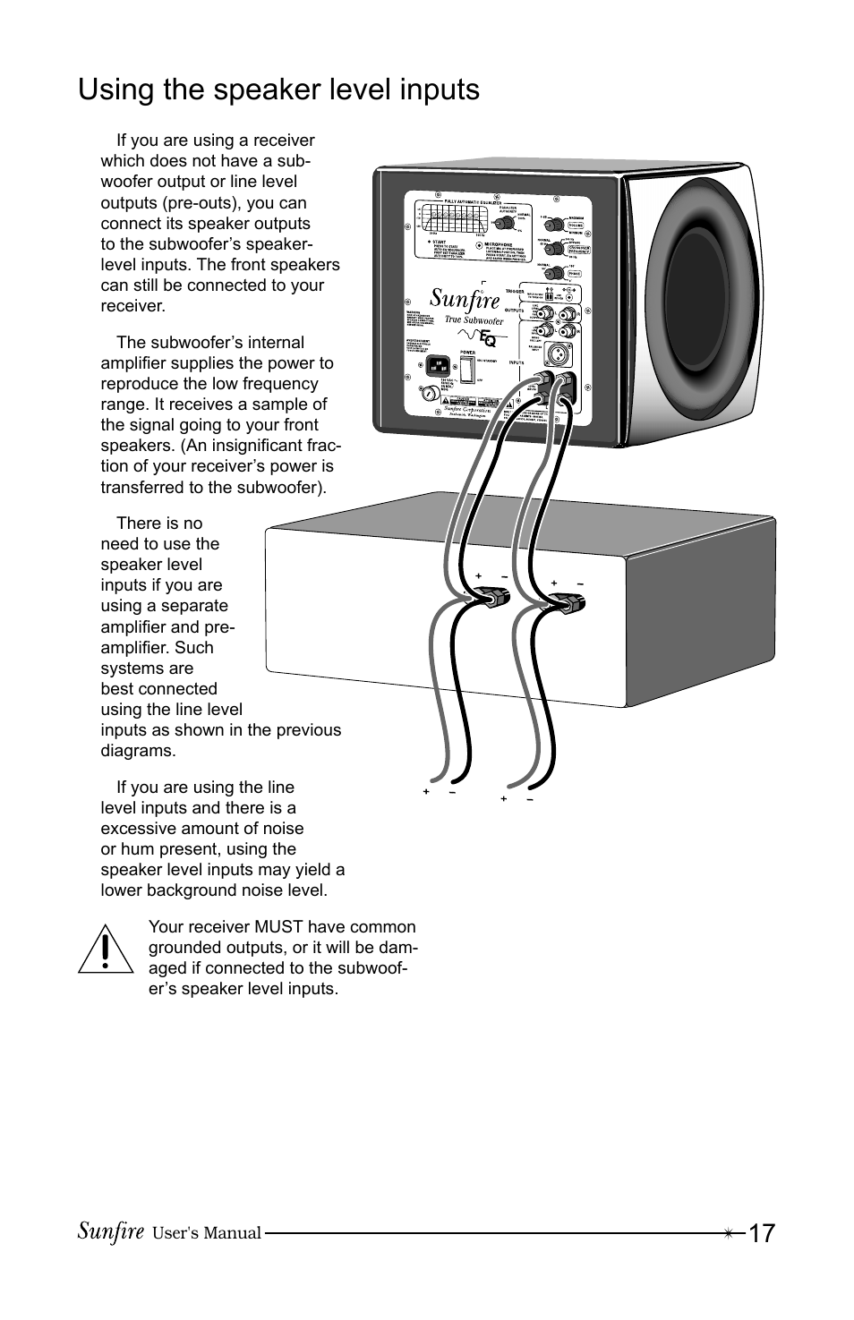 Using the speaker level inputs | Sunfire True Subwoofer Signature and Standard Version User Manual | Page 17 / 24