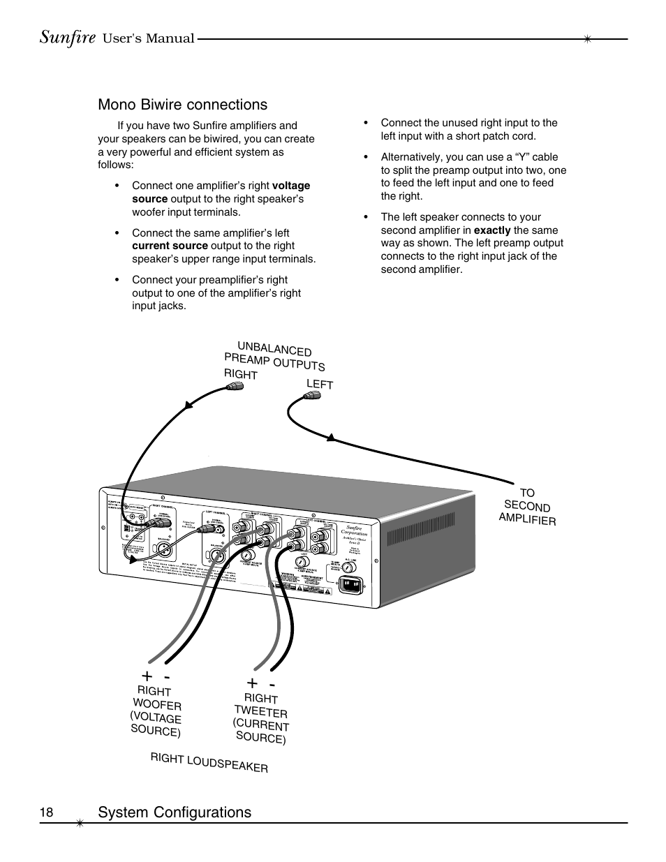 Mono biwire connections, System configurations | Sunfire Signature User Manual | Page 18 / 24