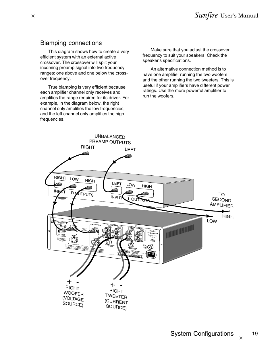 Biamping connections, System configurations | Sunfire Signature User Manual | Page 19 / 24