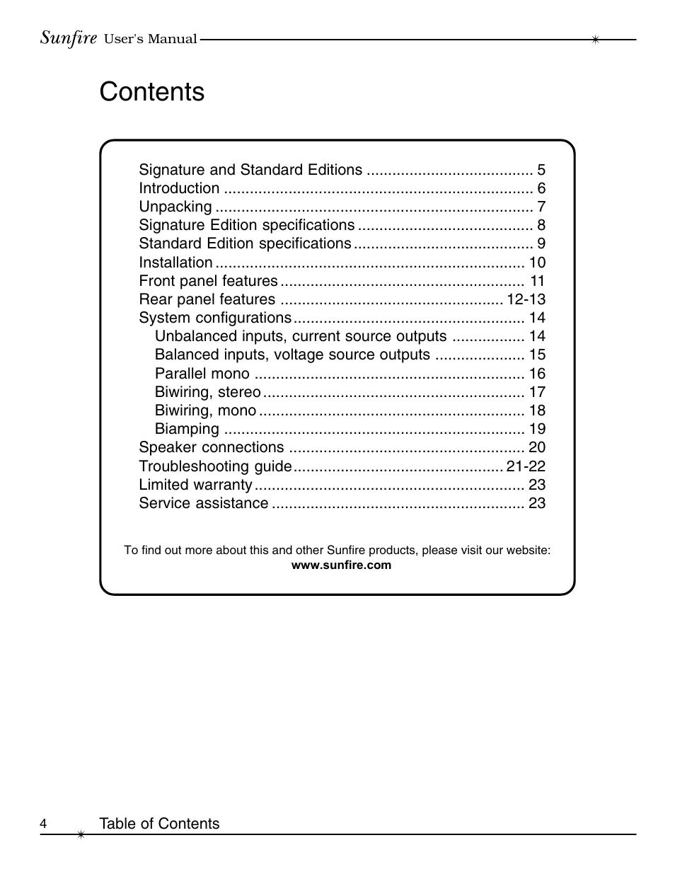 Sunfire Signature User Manual | Page 4 / 24