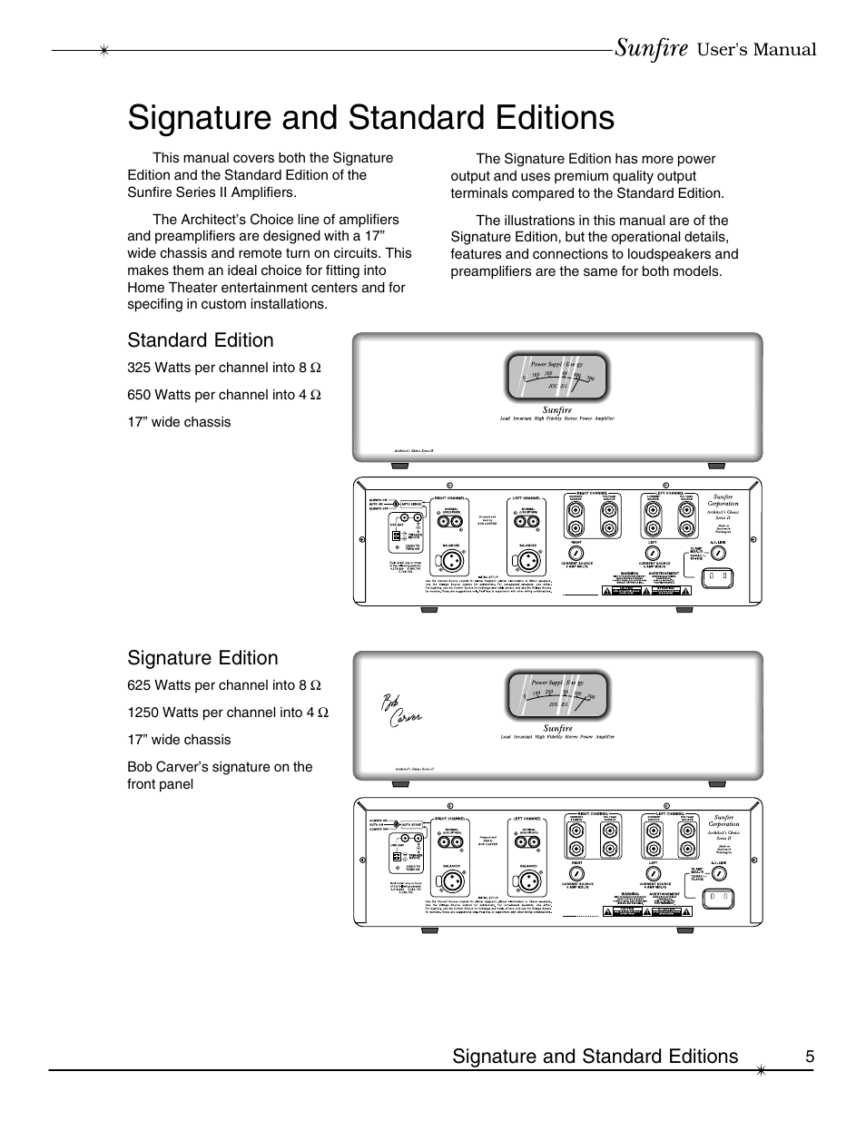 Signature and standard editions, Standard edition, Signature edition | Sunfire Signature User Manual | Page 5 / 24