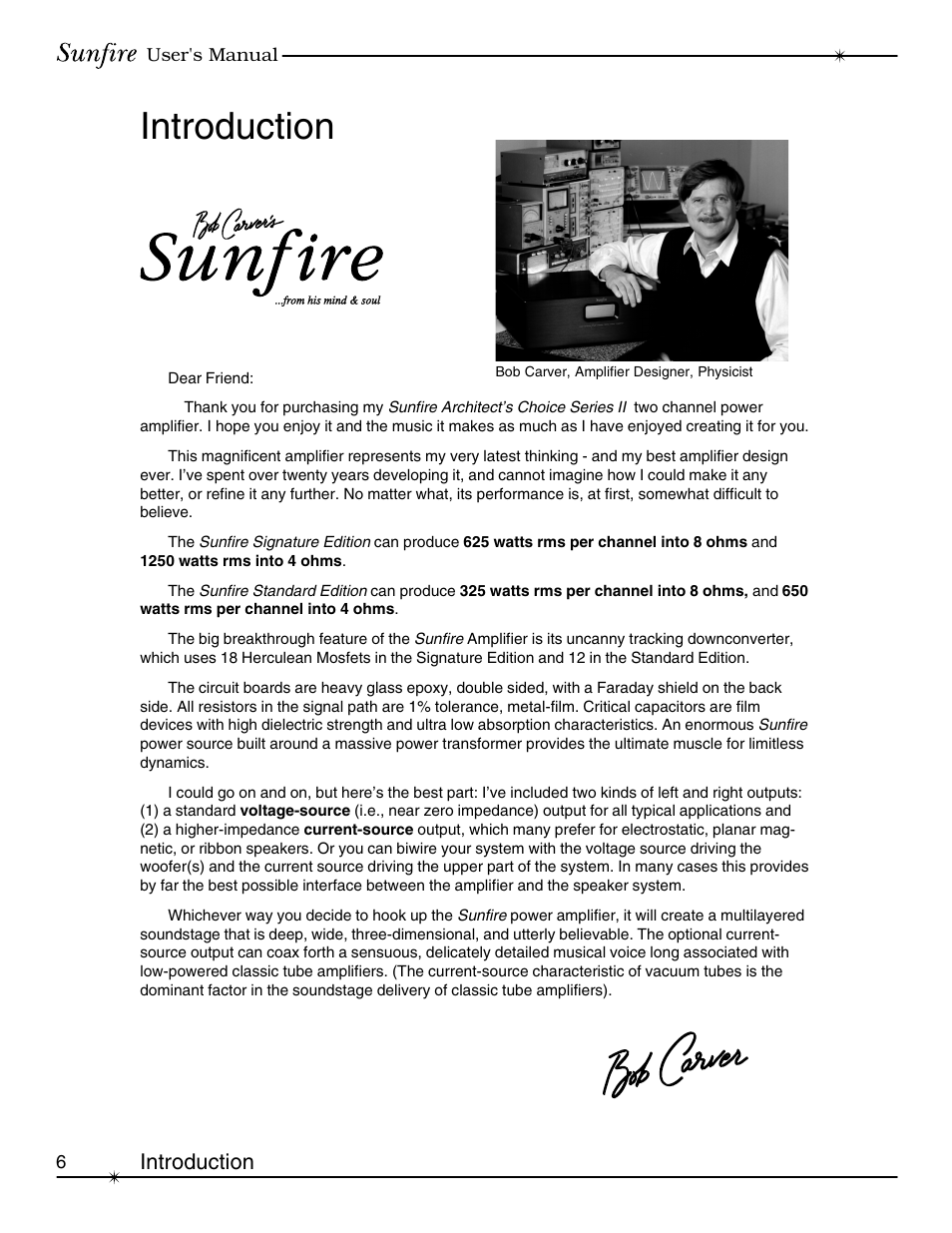 Introduction | Sunfire Signature User Manual | Page 6 / 24