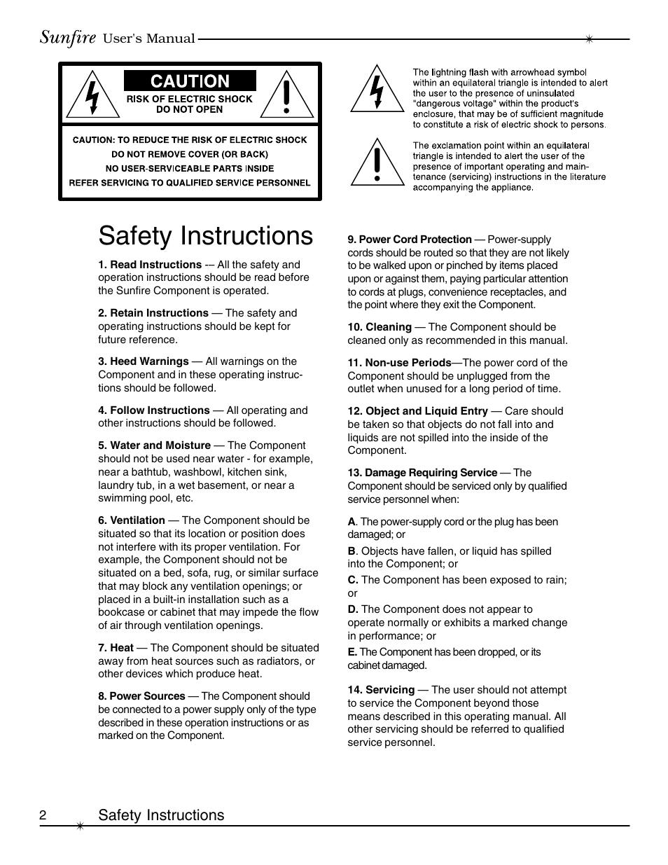 Safety instructions | Sunfire cinema grand Series II User Manual | Page 2 / 24