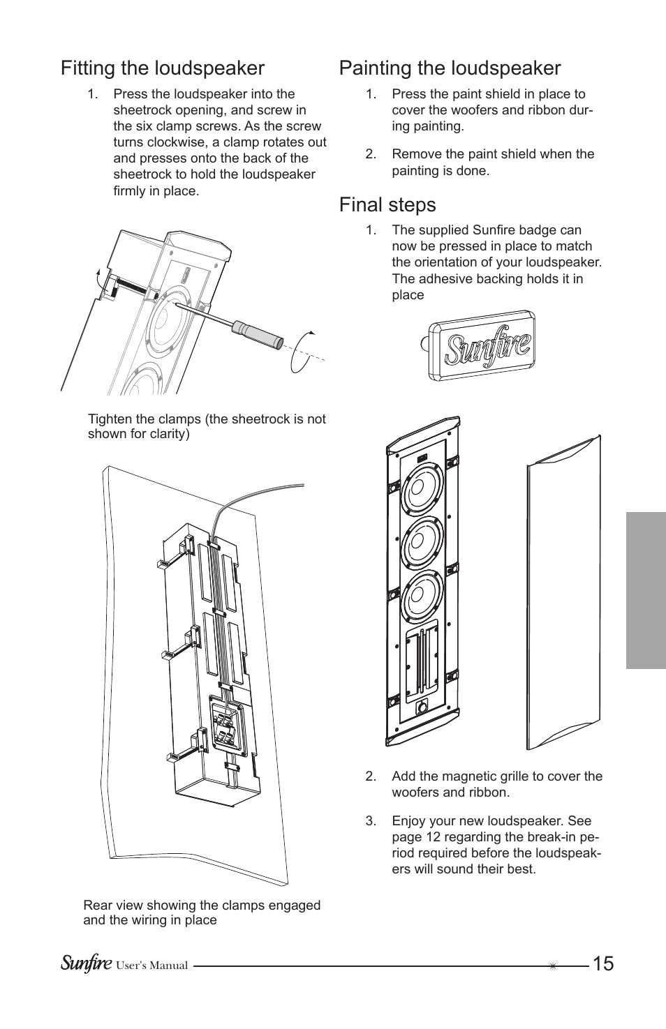 15 fitting the loudspeaker, Painting the loudspeaker, Final steps | Sunfire CRW-3 User Manual | Page 15 / 20