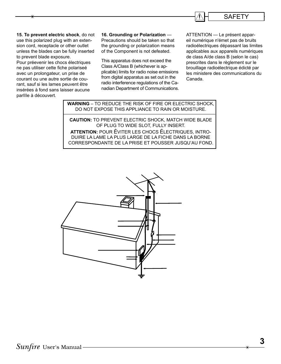 Safety, User's manual | Sunfire Radio User Manual | Page 3 / 60