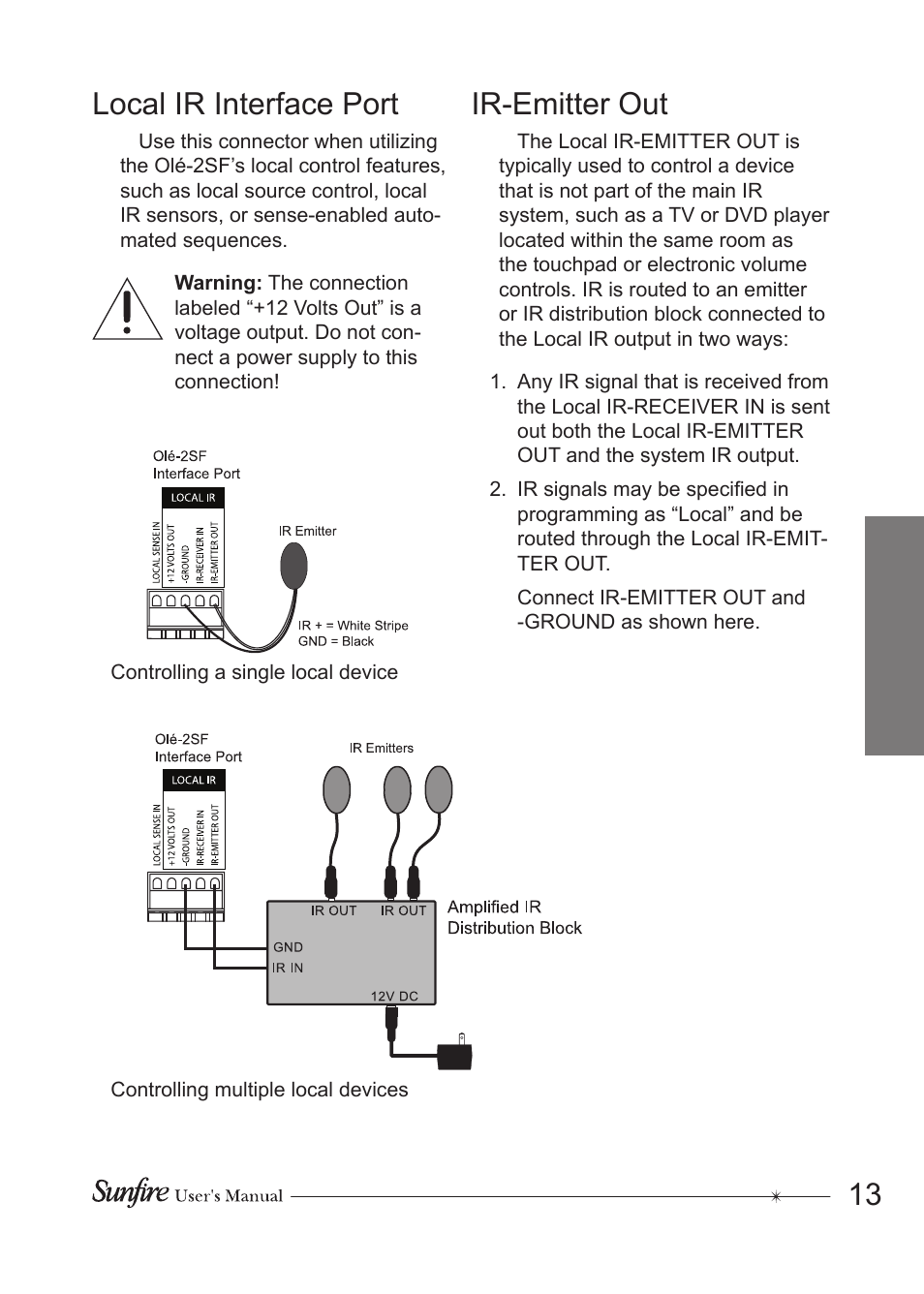 Local ir interface port, Ir-emitter out | Sunfire OLE-2SF User Manual | Page 13 / 24