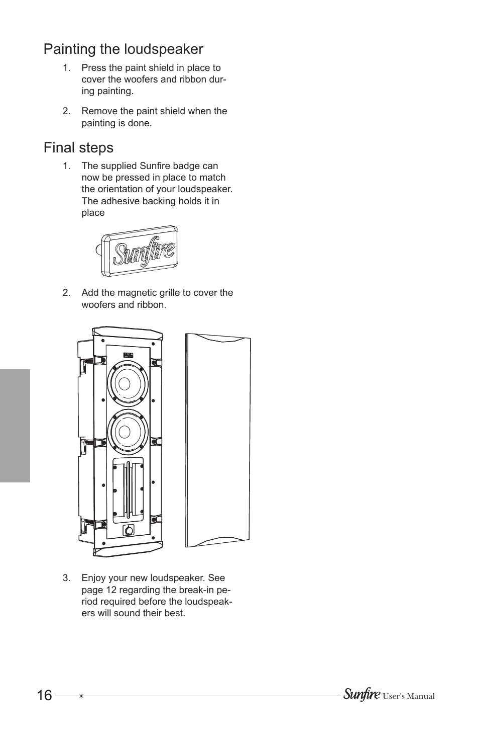 16 painting the loudspeaker, Final steps | Sunfire CRW-2 User Manual | Page 16 / 20