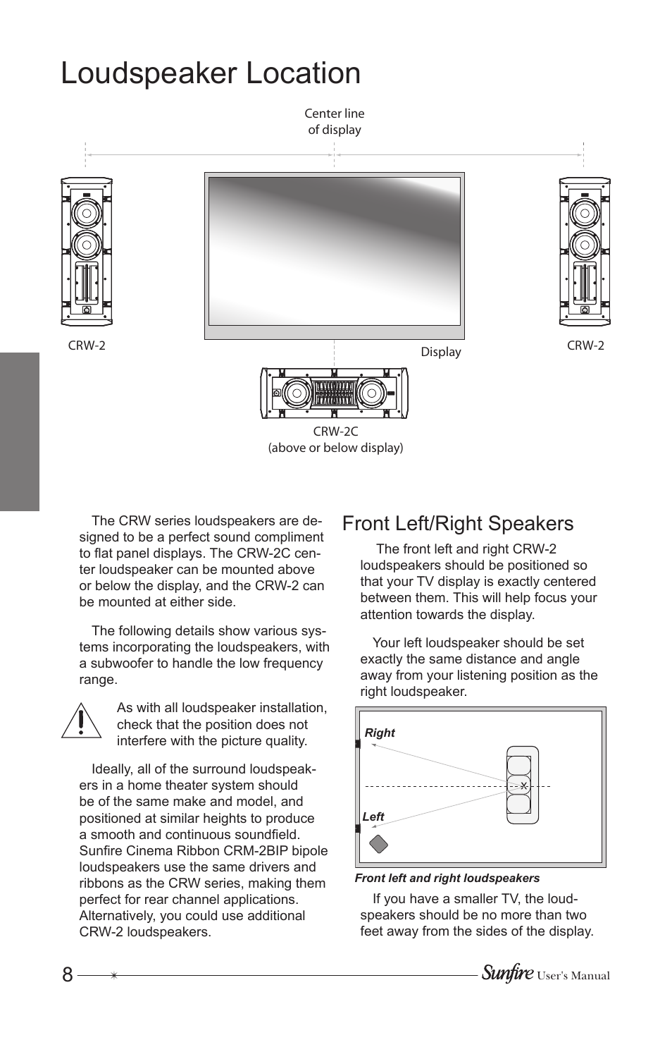 Loudspeaker location, Front left/right speakers | Sunfire CRW-2 User Manual | Page 8 / 20