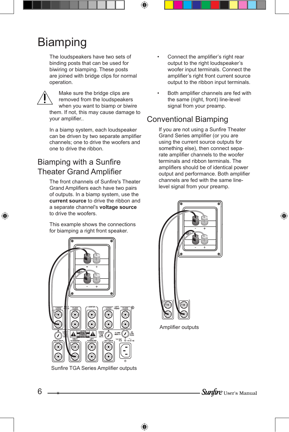 Biamping, Biamping with a sunfi re theater grand amplifi er, Conventional biamping | Sunfire CRS-3 User Manual | Page 6 / 16