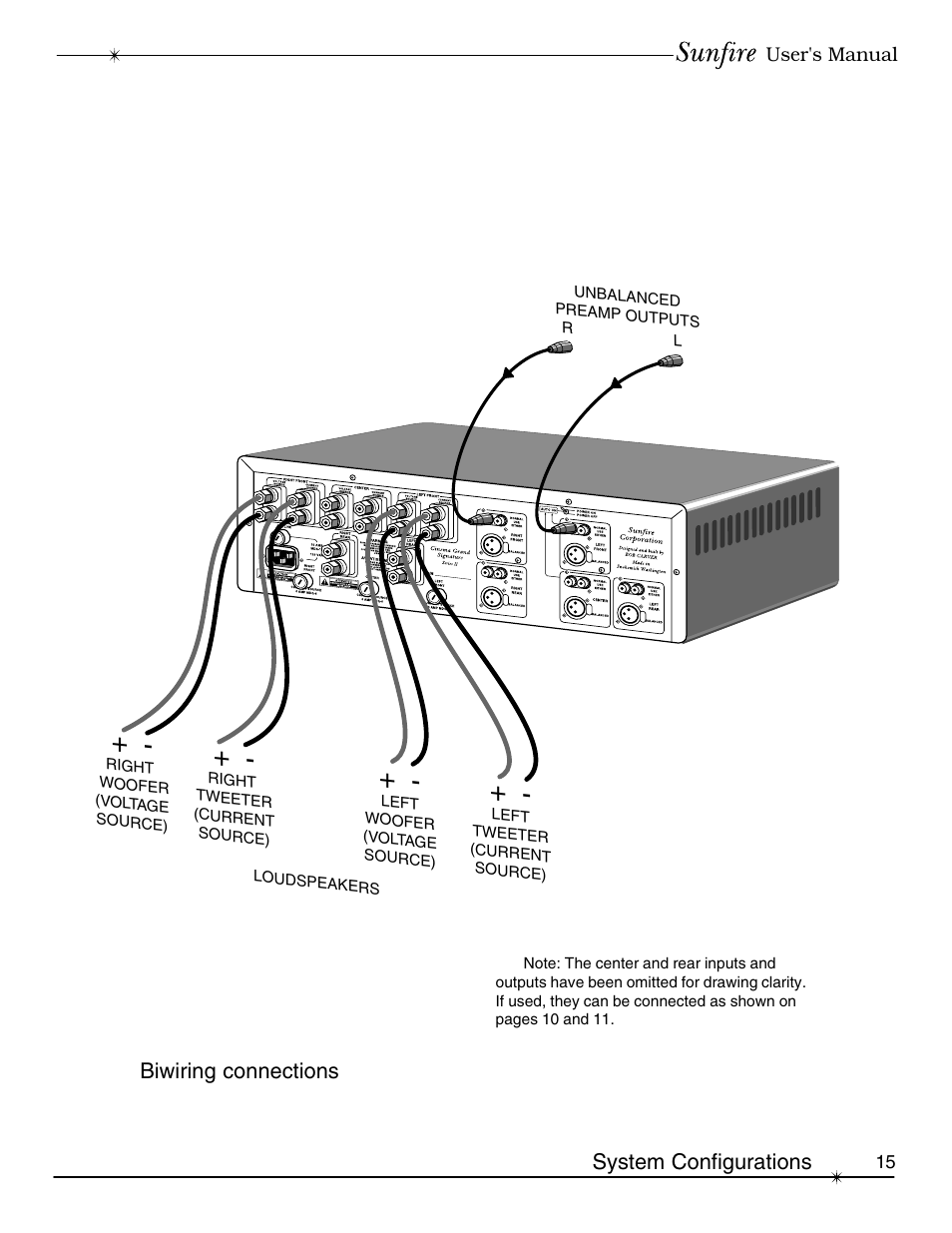 System configurations biwiring connections | Sunfire Series II User Manual | Page 15 / 20