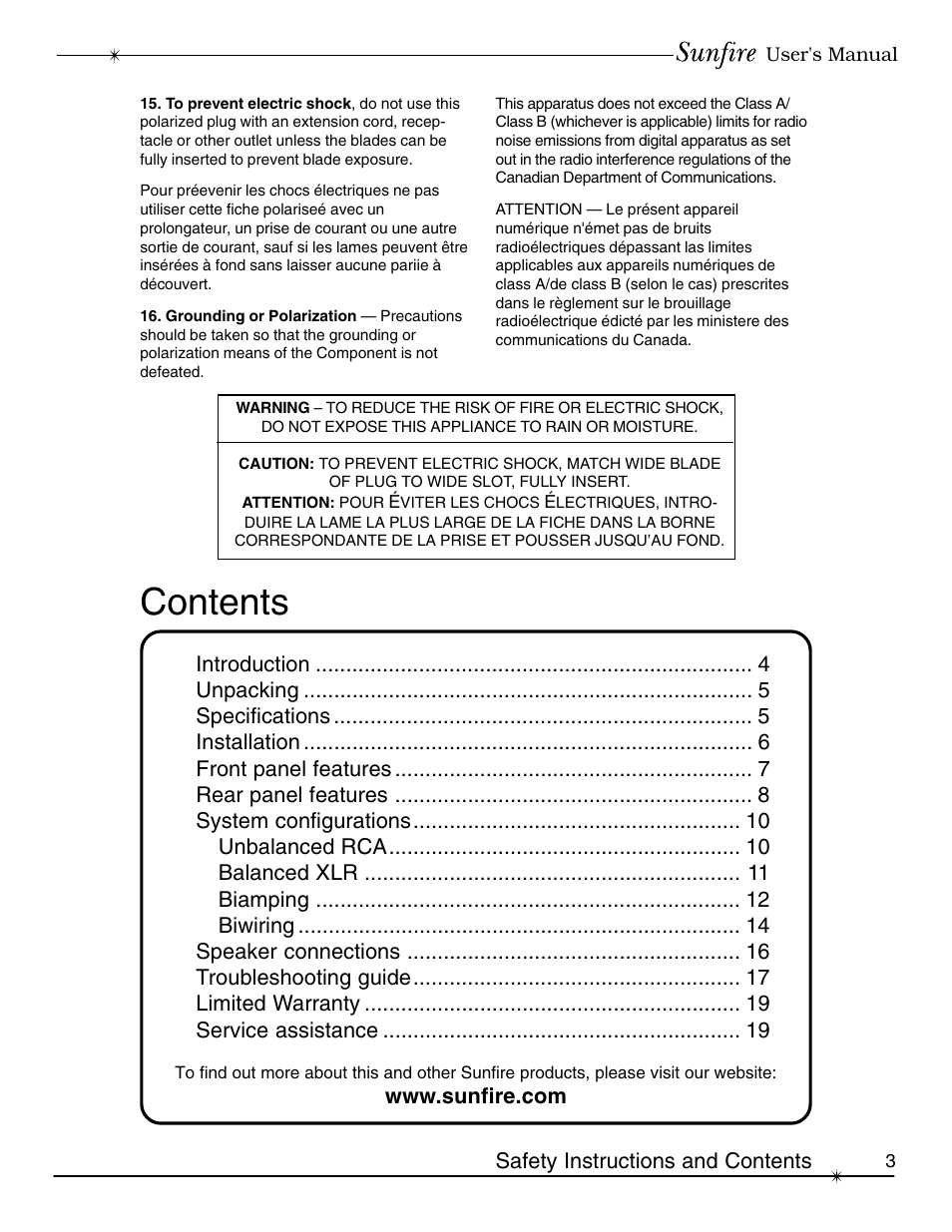 Sunfire Series II User Manual | Page 3 / 20