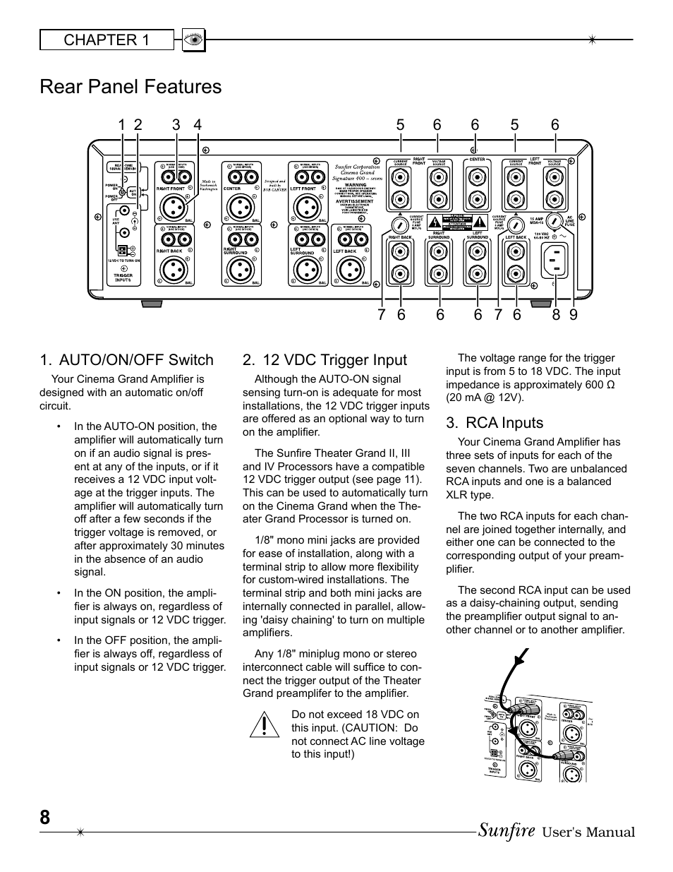 8rear panel features | Sunfire Cinema Grand Power Supply Energy Load Invariant High Fidelity Super Definition Power Amplifier User Manual | Page 8 / 20