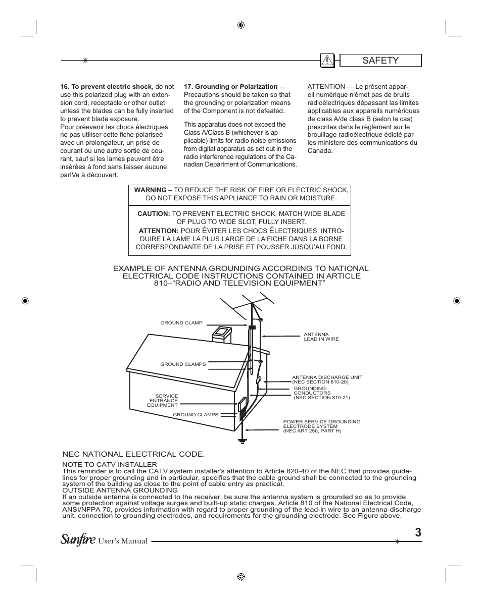 Safety | Sunfire TGR401 User Manual | Page 3 / 69