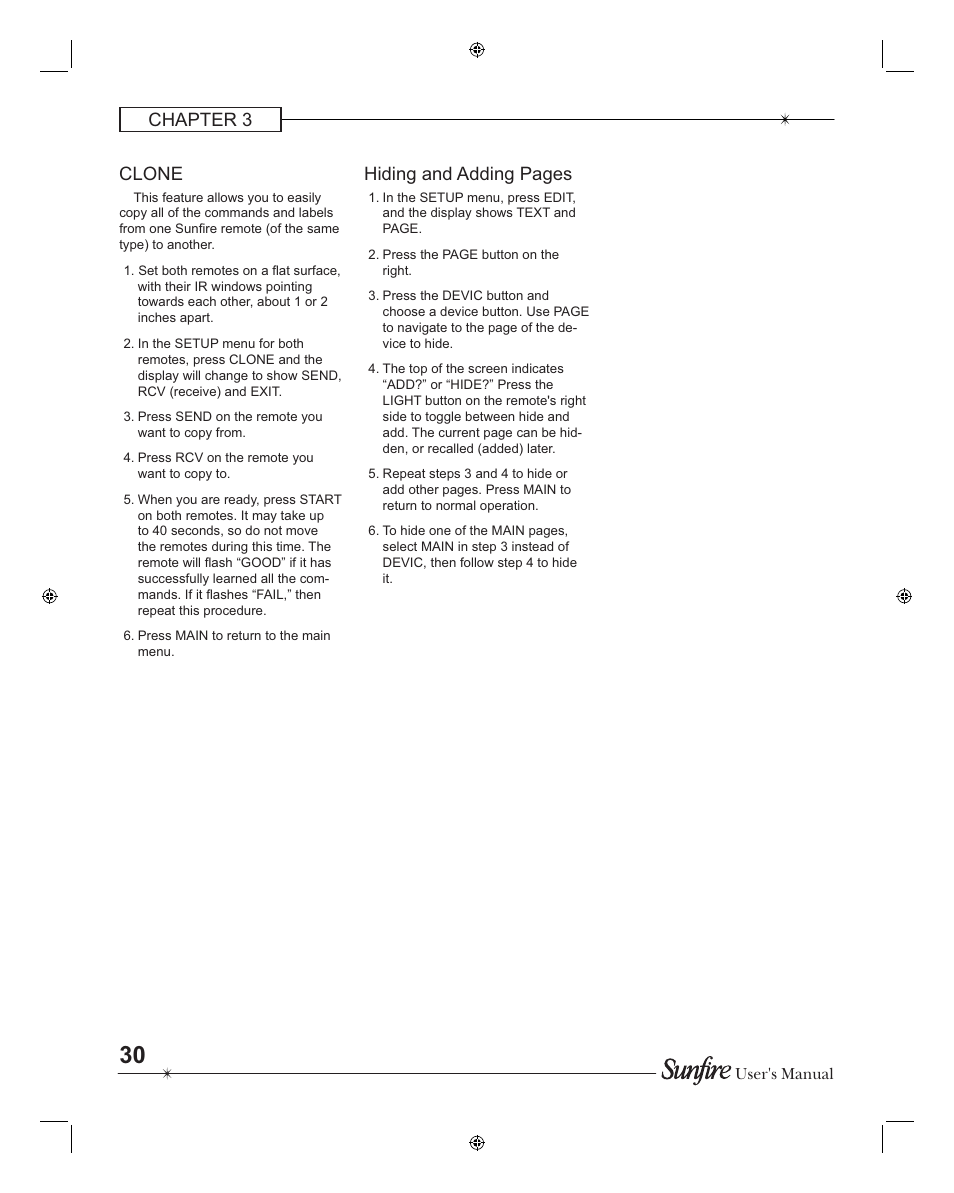 Chapter 3 clone, Hiding and adding pages | Sunfire TGR401 User Manual | Page 30 / 69