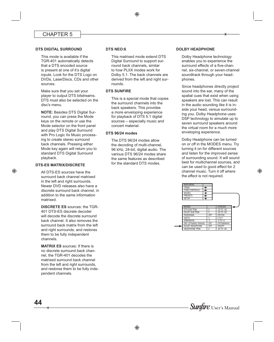 Chapter 5, User's manual | Sunfire TGR401 User Manual | Page 44 / 69