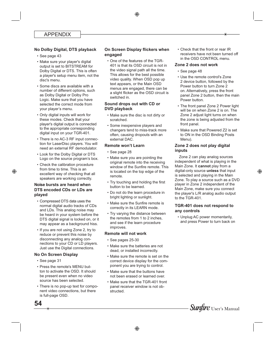 Appendix | Sunfire TGR401 User Manual | Page 54 / 69