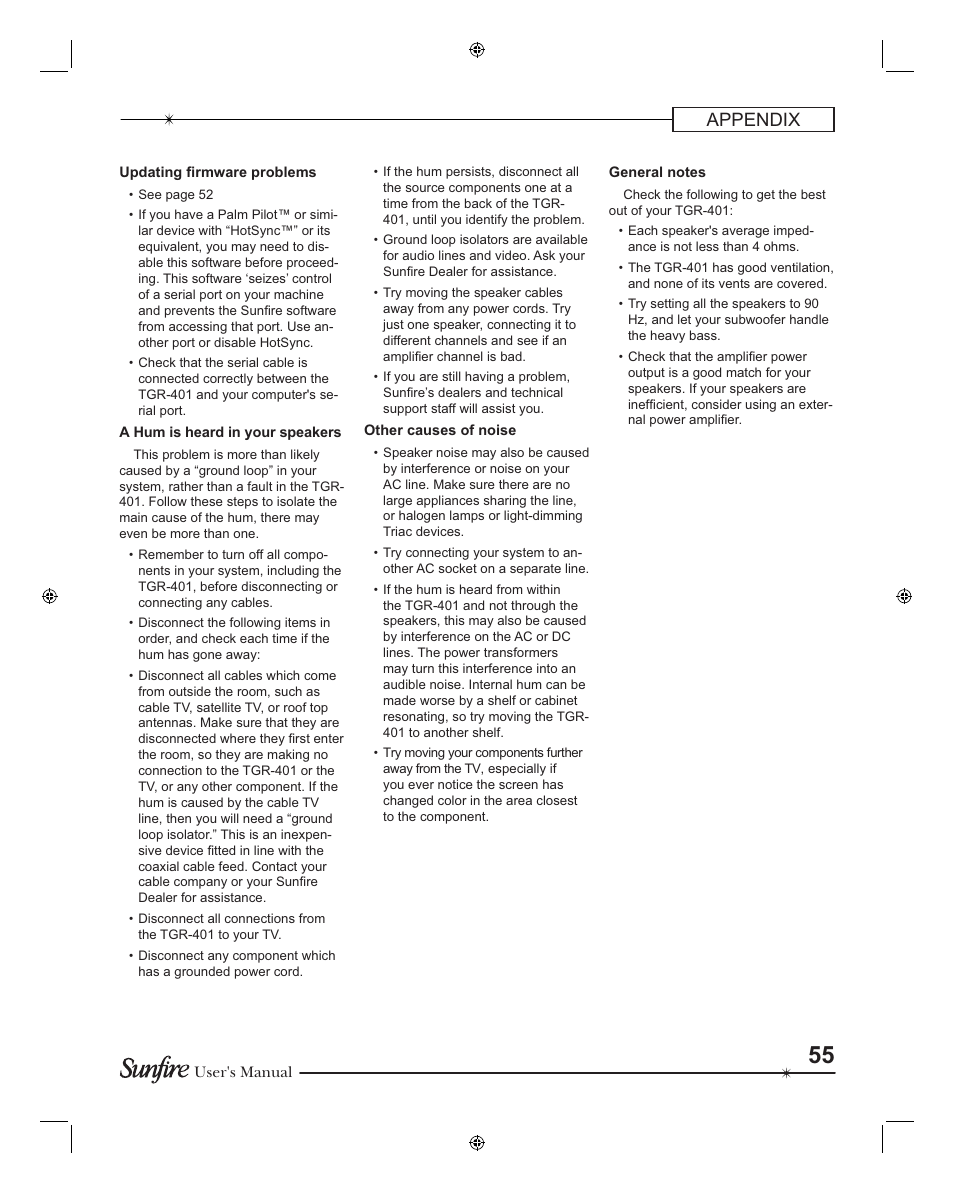 Appendix | Sunfire TGR401 User Manual | Page 55 / 69