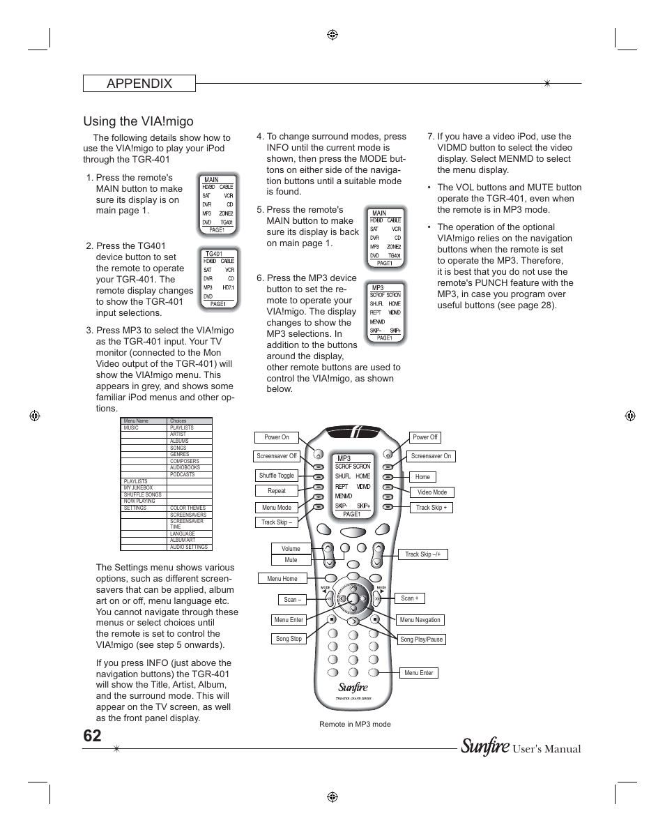 Appendix using the via!migo, User's manual | Sunfire TGR401 User Manual | Page 62 / 69