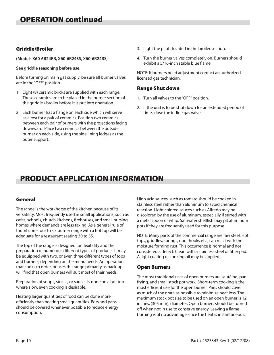Operation continued, Product application information | Sunfire X Series User Manual | Page 10 / 44