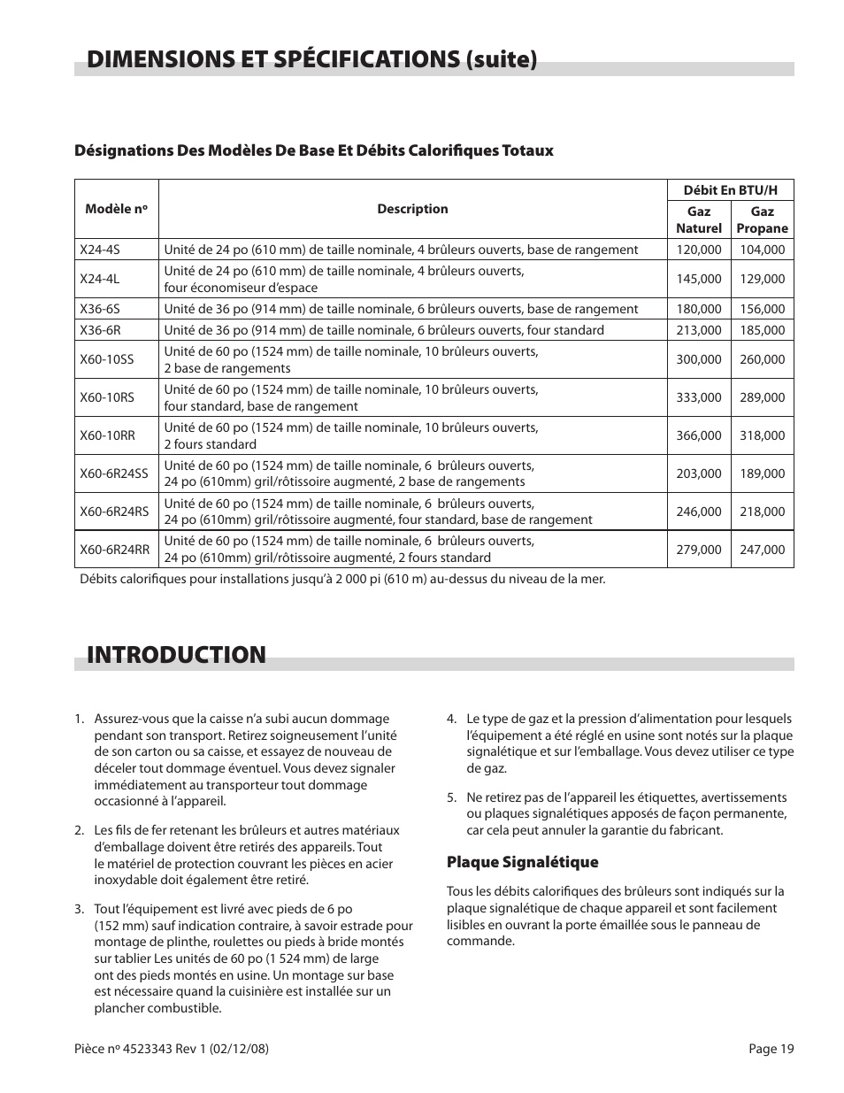 Dimensions et spécifications (suite), Introduction | Sunfire X Series User Manual | Page 19 / 44