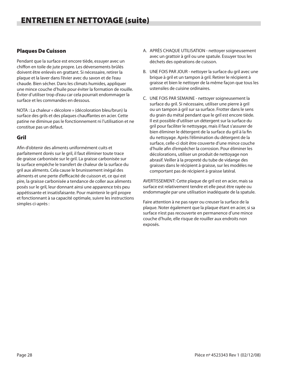 Entretien et nettoyage (suite) | Sunfire X Series User Manual | Page 28 / 44