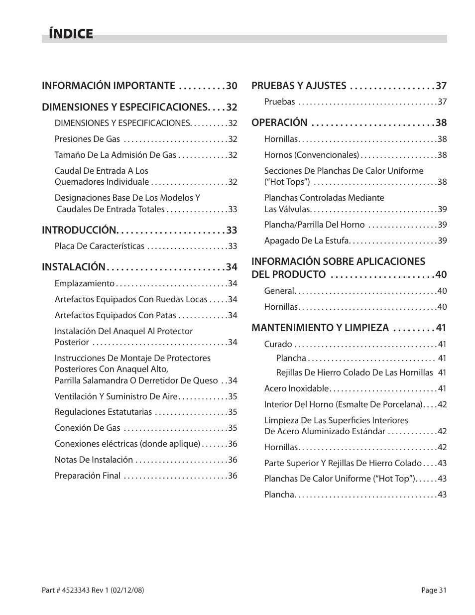 Índice | Sunfire X Series User Manual | Page 31 / 44