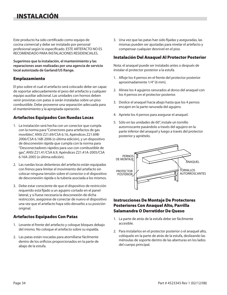 Instalación | Sunfire X Series User Manual | Page 34 / 44