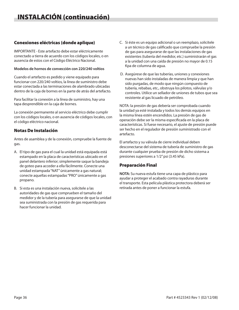 Instalación (continuación) | Sunfire X Series User Manual | Page 36 / 44