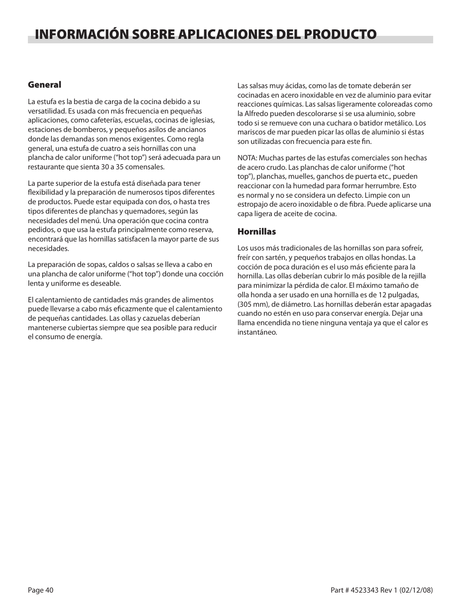 Información sobre aplicaciones del producto | Sunfire X Series User Manual | Page 40 / 44