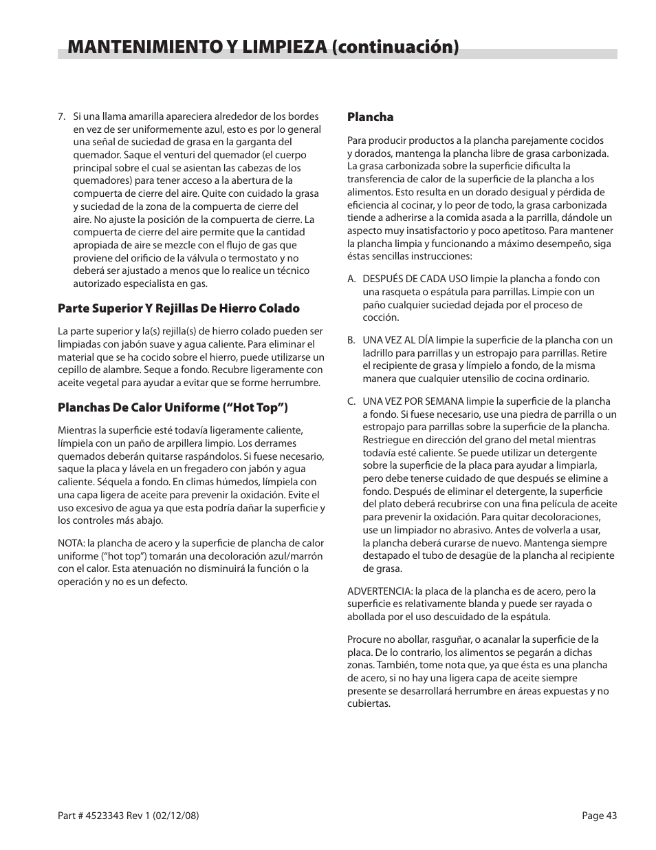 Mantenimiento y limpieza (continuación) | Sunfire X Series User Manual | Page 43 / 44