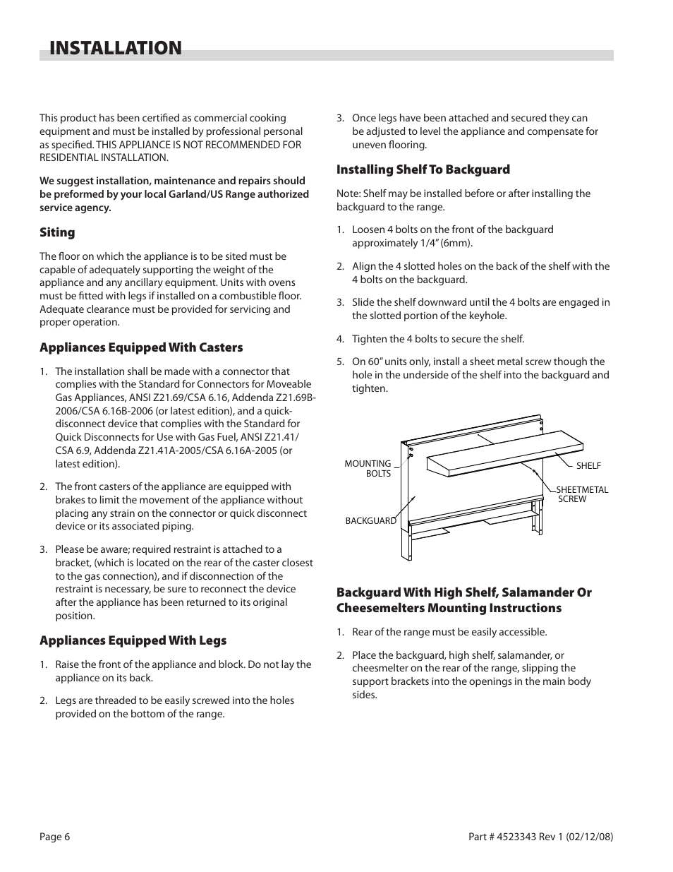 Installation | Sunfire X Series User Manual | Page 6 / 44