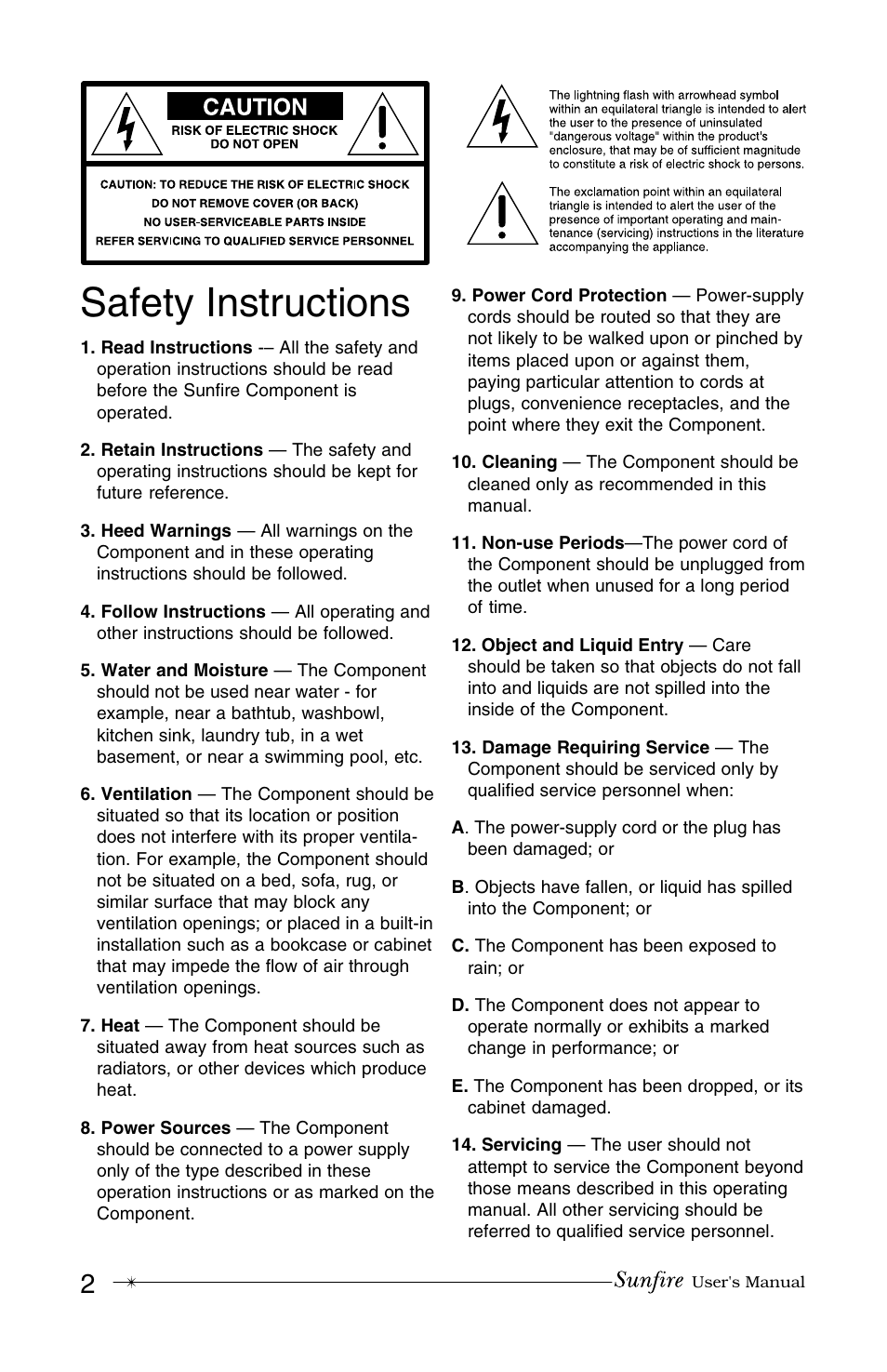 Safety instructions | Sunfire MK IV User Manual | Page 2 / 20