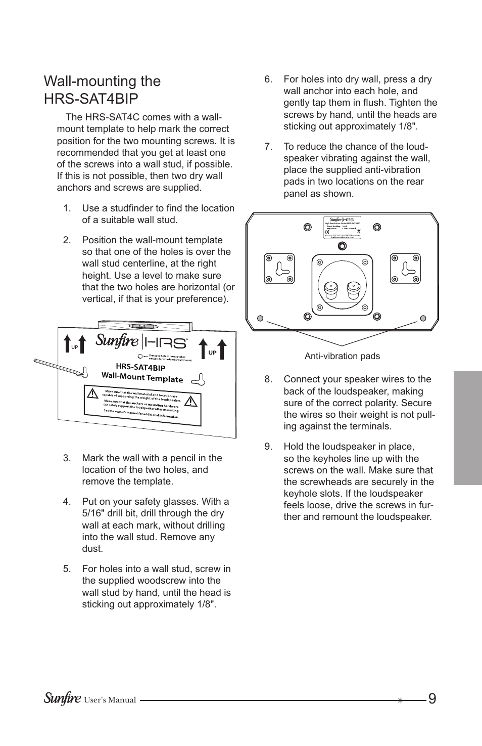 9wall-mounting the hrs-sat4bip | Sunfire HRS-SAT4BIP User Manual | Page 9 / 12