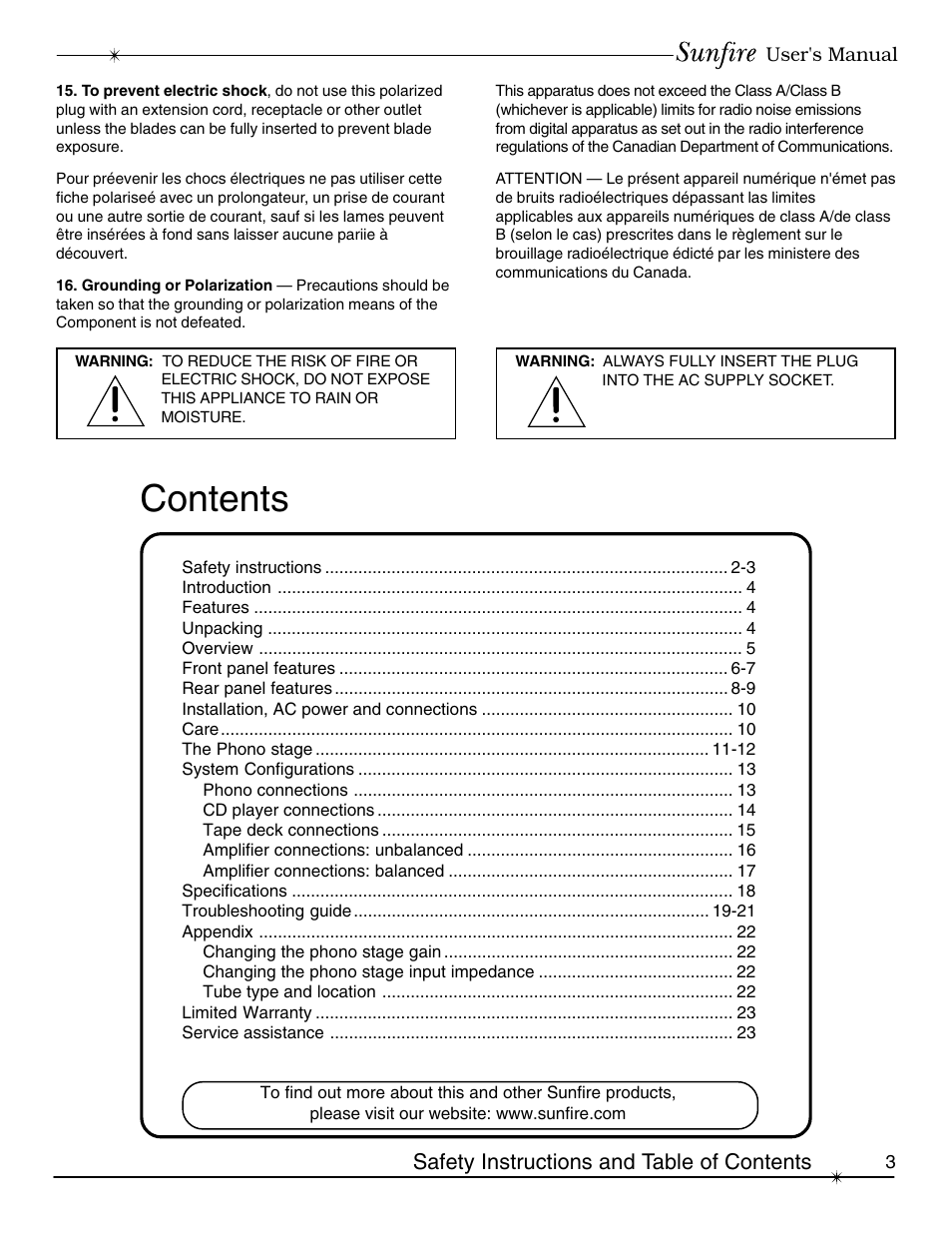 Sunfire Classic Vacuum Tube Preamplifier User Manual | Page 3 / 24