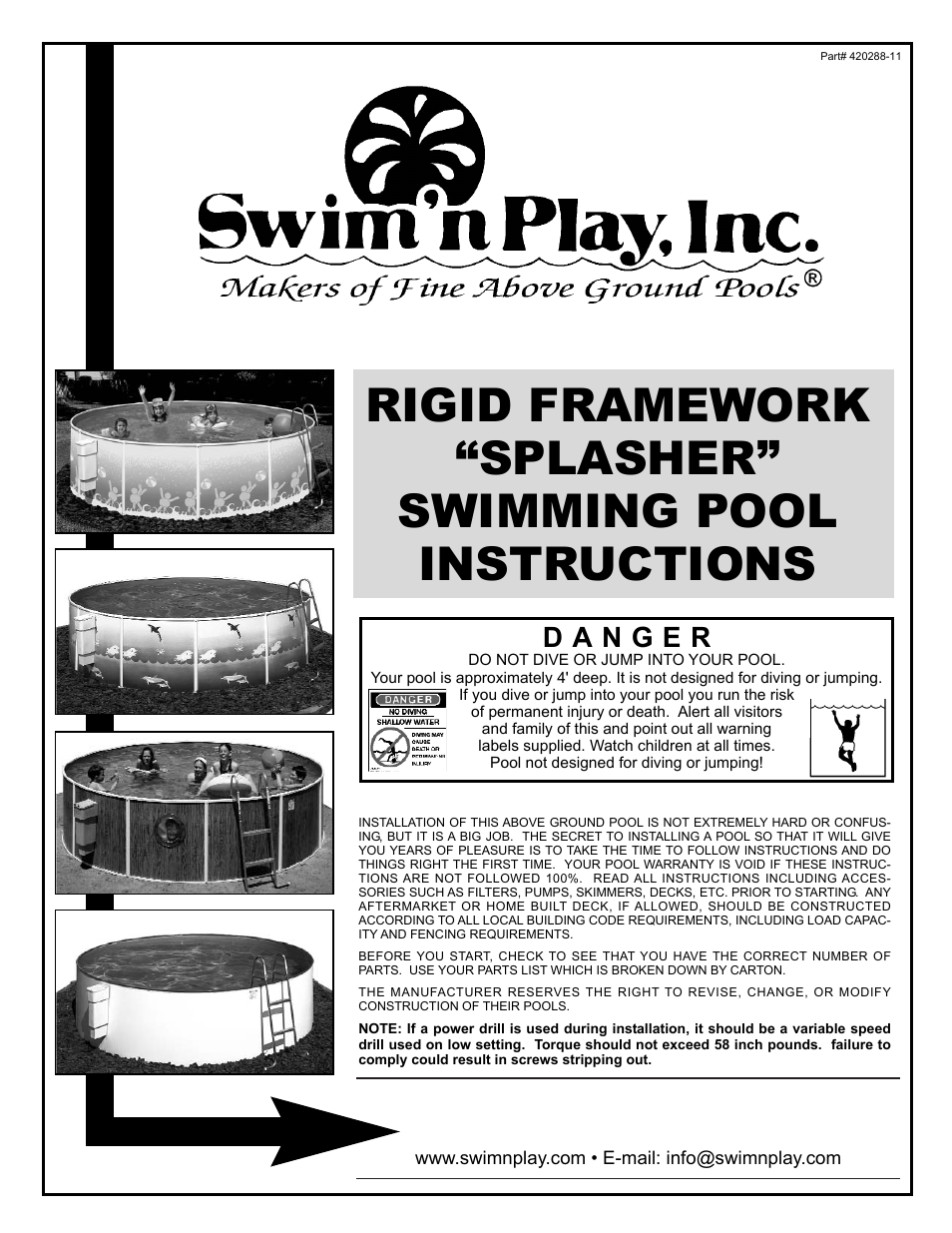 Swim'n Play Above Ground Swimming Pool User Manual | 12 pages