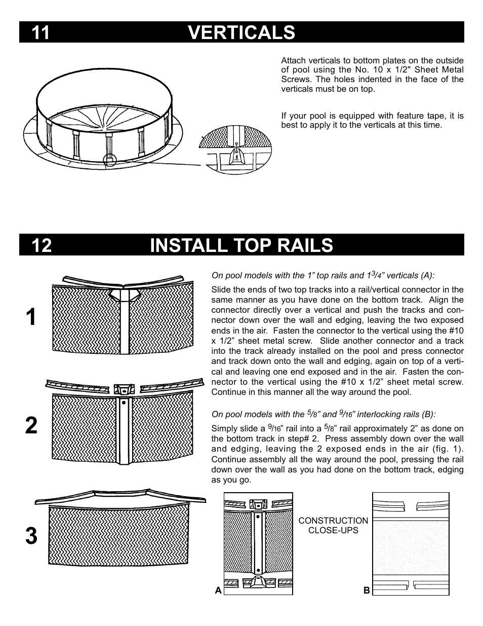 11 verticals 12 install top rails | Swim'n Play Above Ground Swimming Pool User Manual | Page 10 / 12