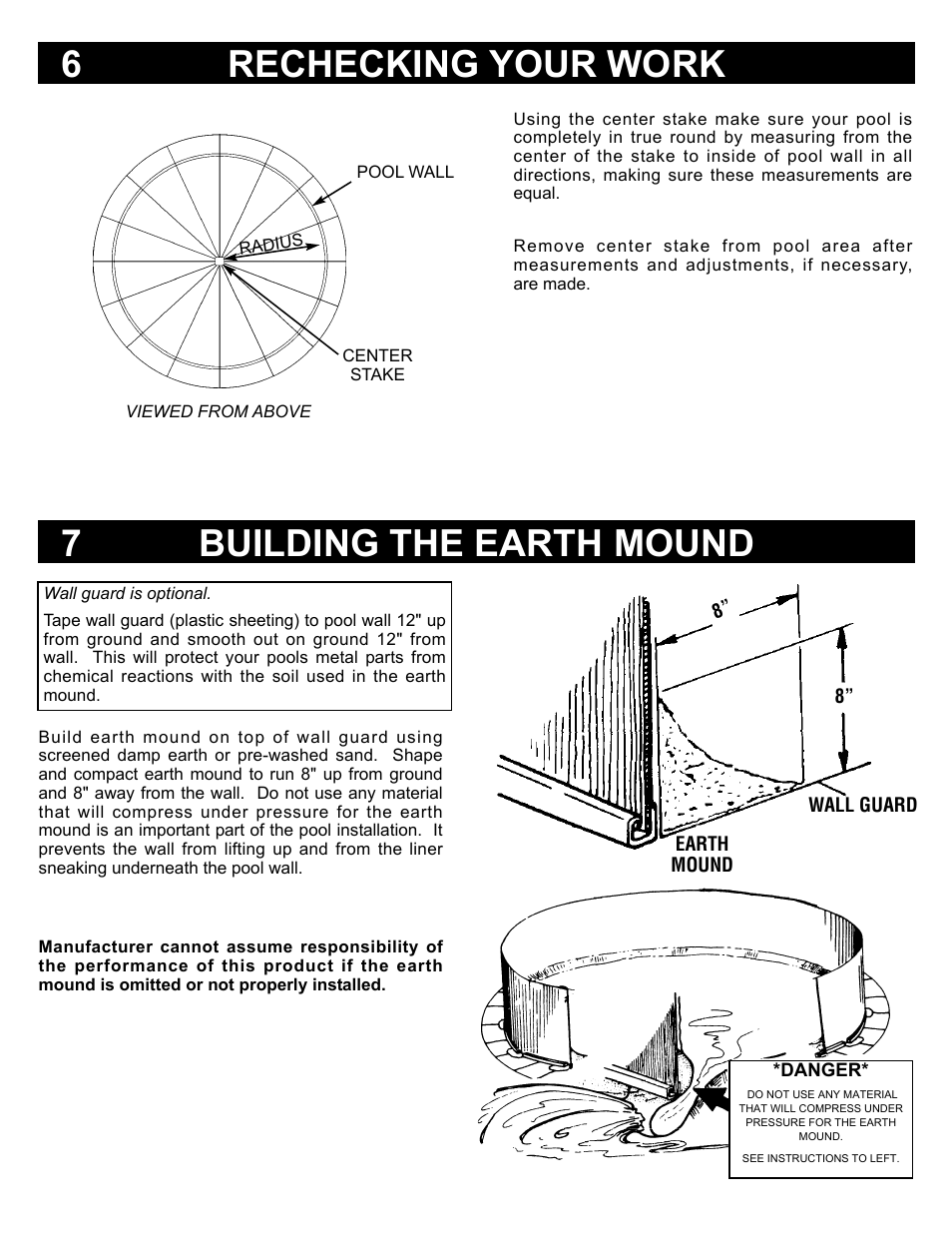 6rechecking your work 7 building the earth mound | Swim'n Play Above Ground Swimming Pool User Manual | Page 7 / 12