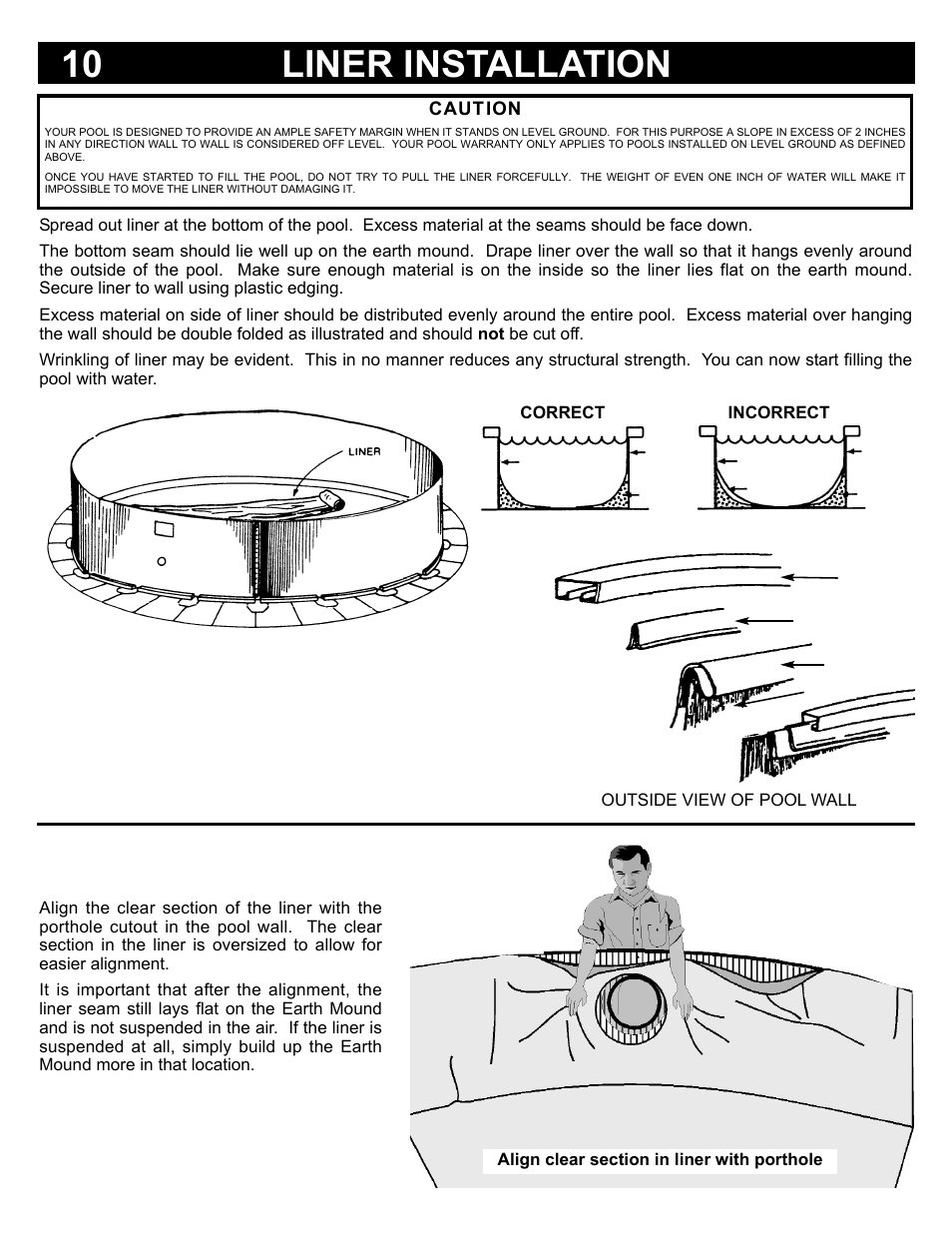 10 liner installation, On pool models equipped with a porthole | Swim'n Play Above Ground Swimming Pool User Manual | Page 9 / 12