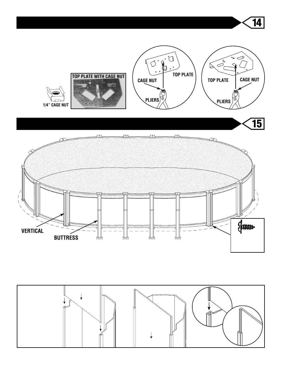 Verticals, top plates and rails, Pre-assembly of top plates | Swim'n Play oval 4ft pool User Manual | Page 18 / 28